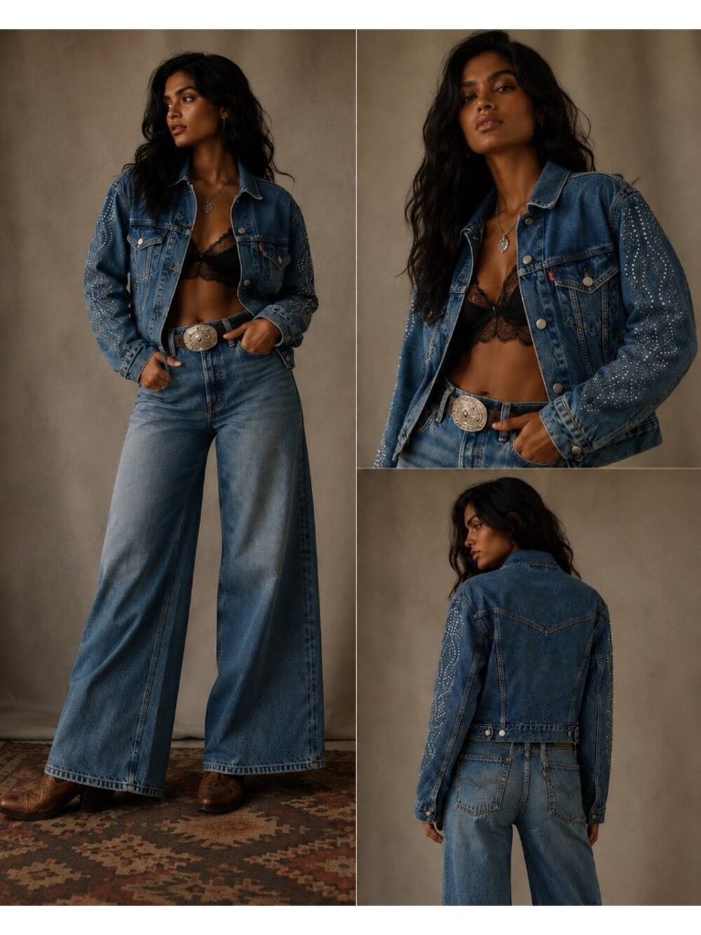 Levi's 90's Trucker Jacket Sz XL Shrunken Rhinestone Denim Jacket D.Wash Western
